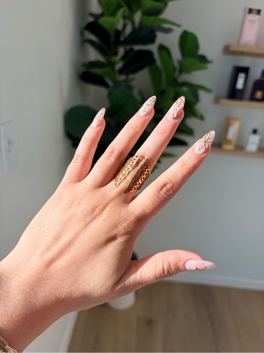 Gold Textured Open Band Ring for Women - Gold